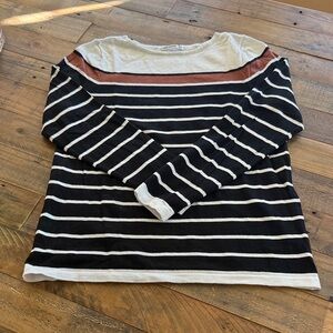 NWOT Pink Clover Black and White Striped Long Sleeve Top with Brown Accent